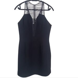 Joy Cherry Toronto Designer LBD Black Mini Dress Woven Strappy Mesh Size 6